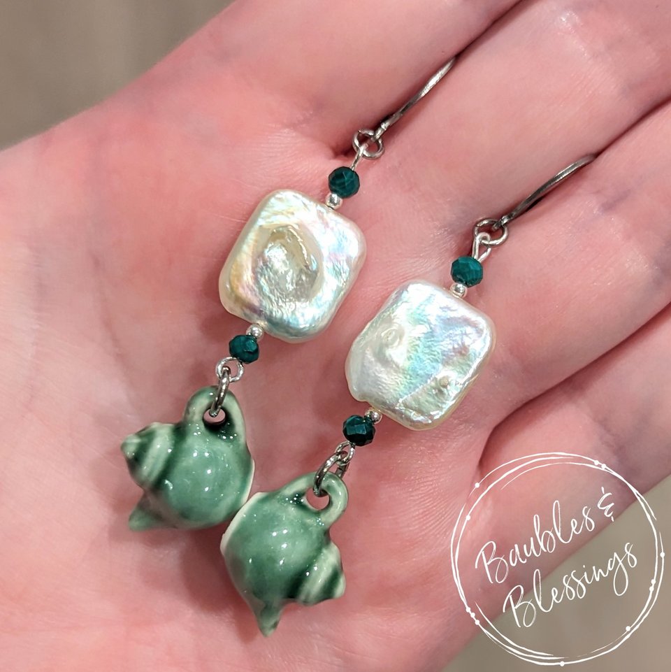 RESERVED for B: Pearl Teapot Earrings w/ POSTS