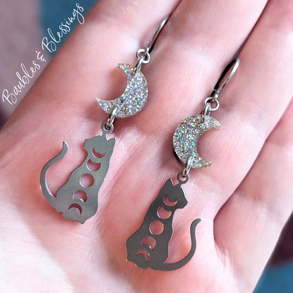 RESERVED for L: Lunar Kitty Earrings