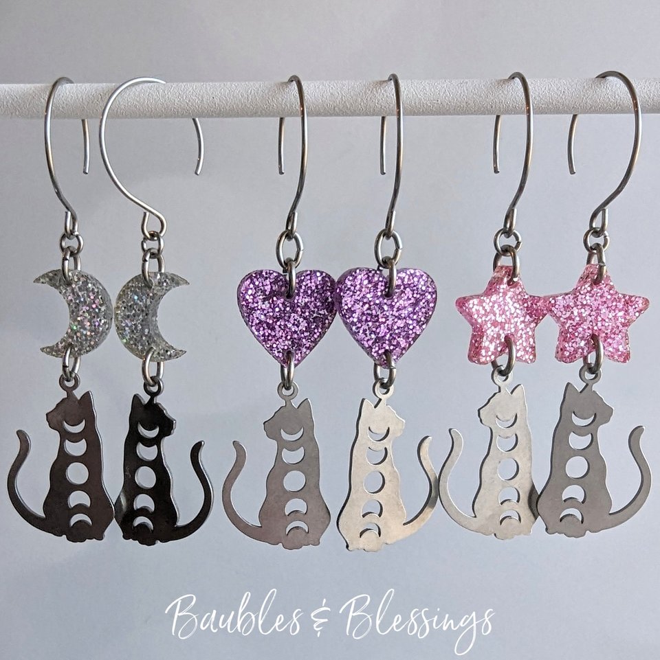 RESERVED for B: Custom Lunar Kitty Earrings