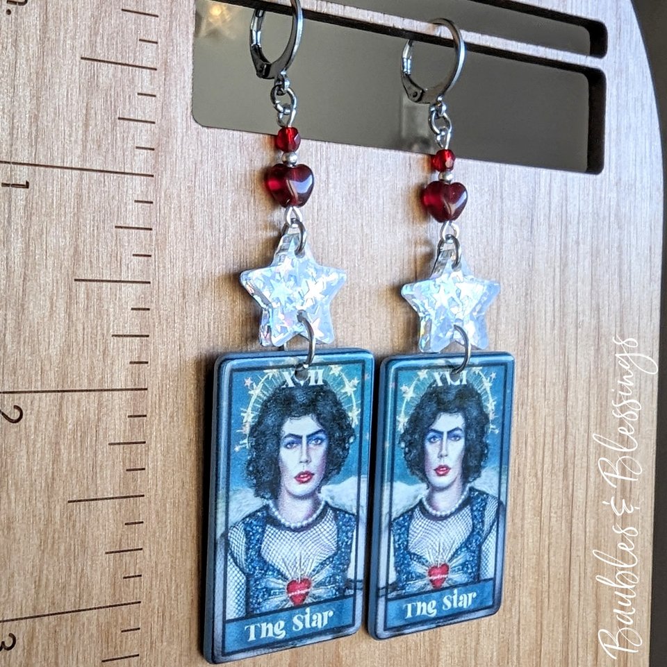 The Star Tarot Earrings with Glittery Stars & Frank N Furter (MTO)