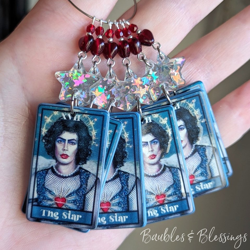 The Star Tarot Earrings with Glittery Stars & Frank N Furter (MTO)