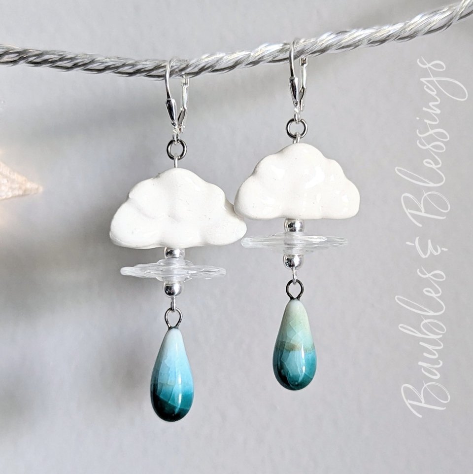 Multi-Artist Rain Cloud Earrings with Ceramic Drops