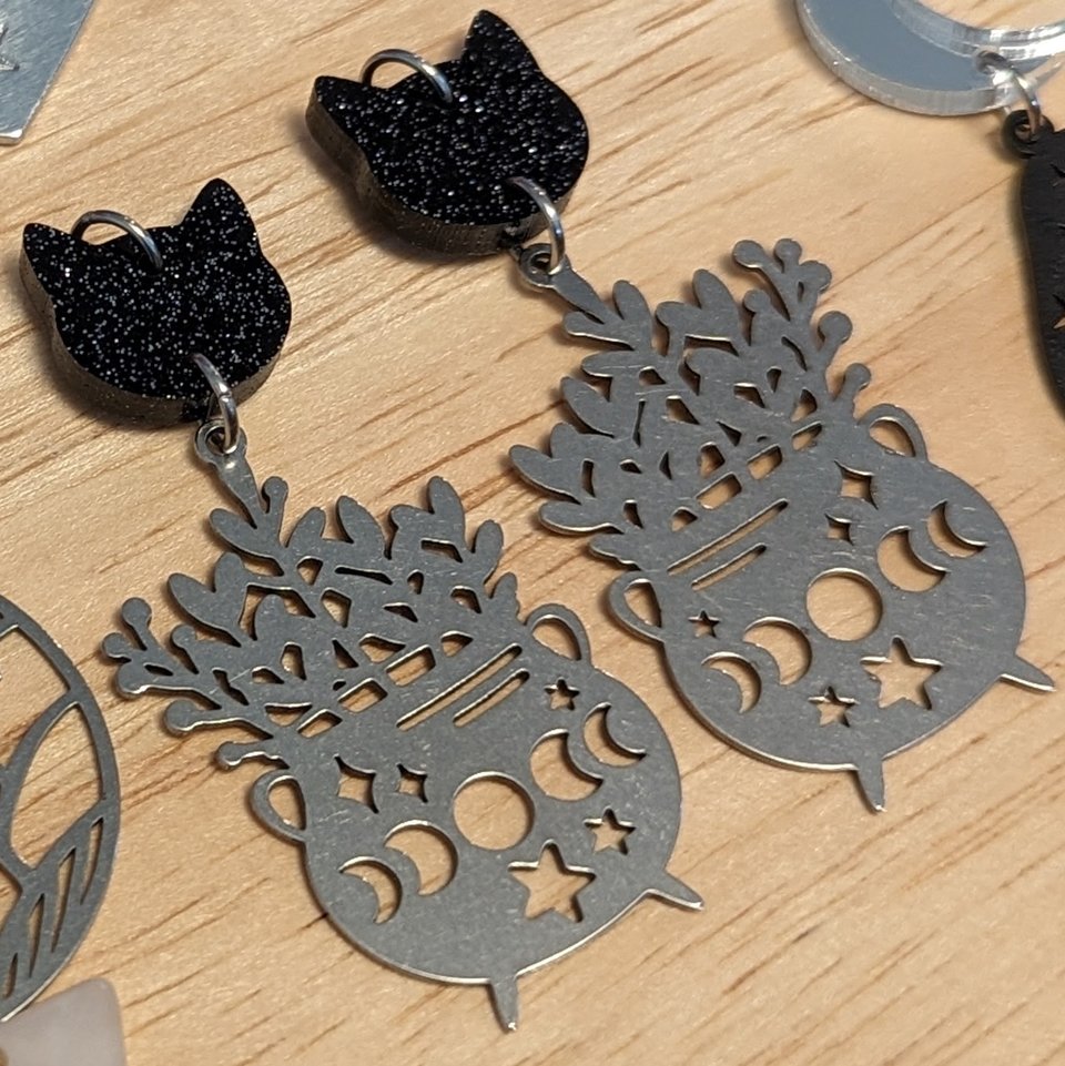 RESERVED for N: Glitter Void & Cauldron Earrings + Sterling Leverbacks