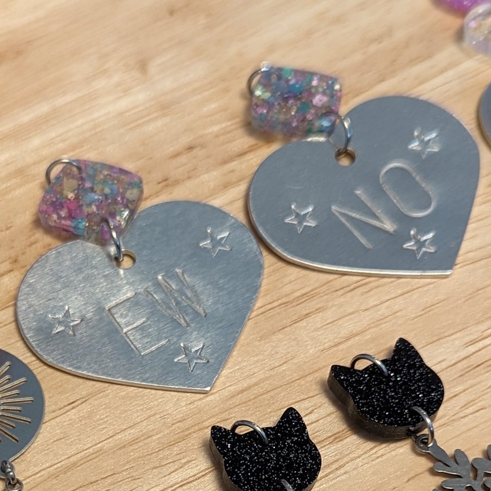 RESERVED for C: Hand-stamped EW NO Earrings + Sterling Hooks