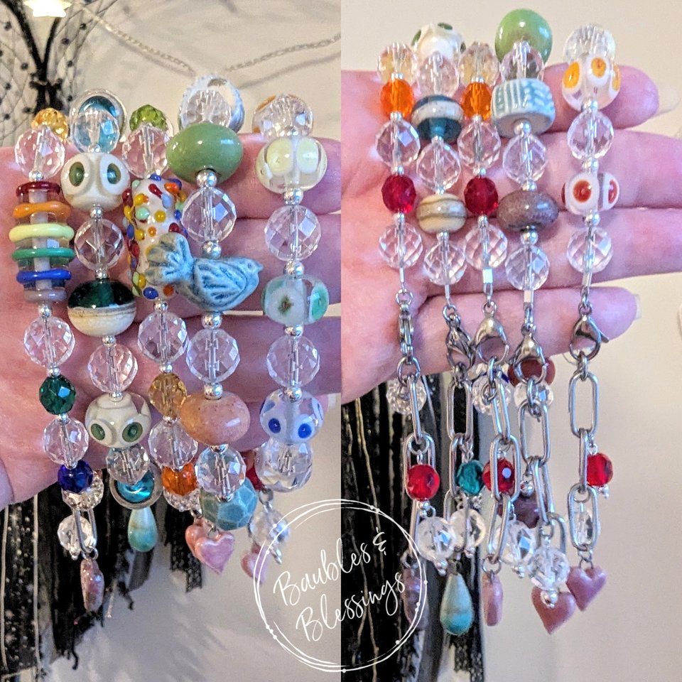 OOAK Rainbow Bracelet with Quartz & Lampwork Glass Beads