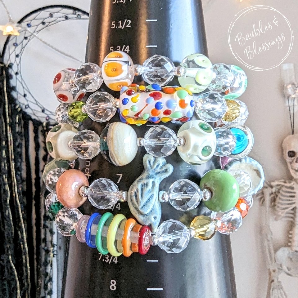 OOAK Rainbow Stripe Bracelet with Quartz & Czech Glass Beads