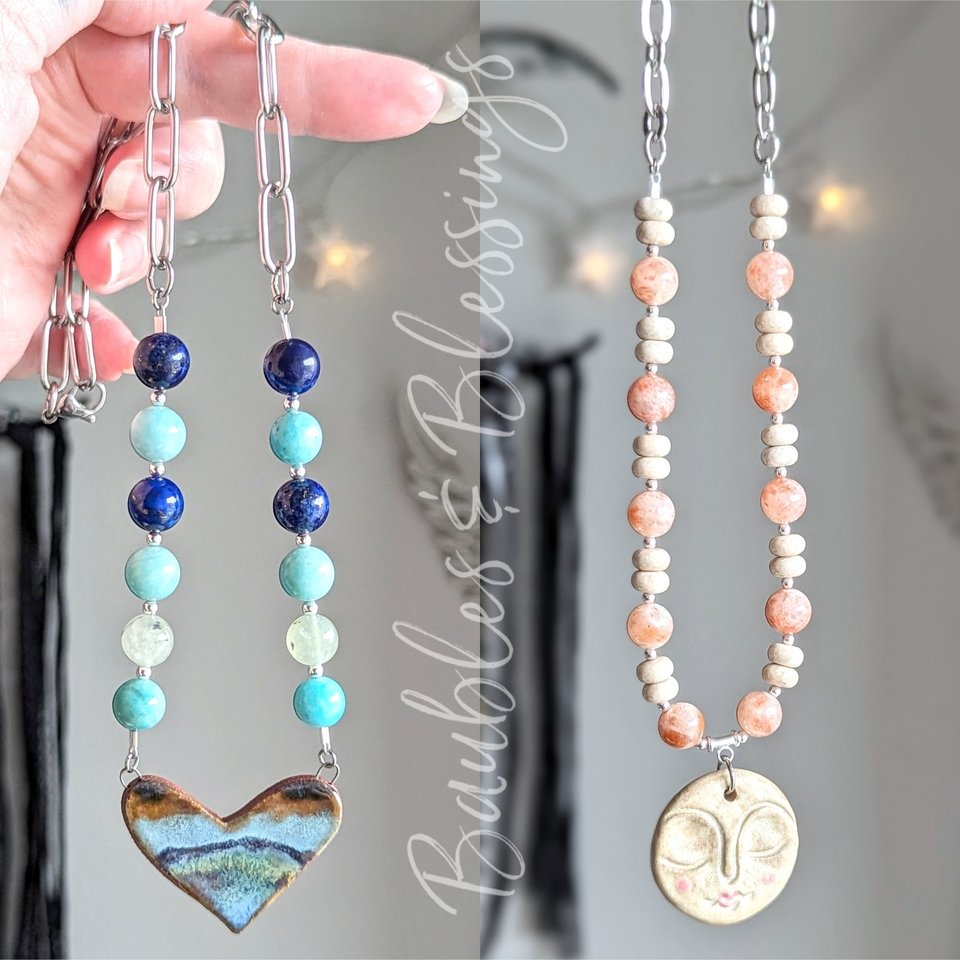 Abstract Heart Necklace with Lapis, Amazonite, Prehnite & Gaea Focal