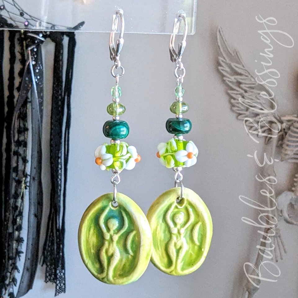 Green Goddess Earrings with Malachite & Assorted Czech Glass