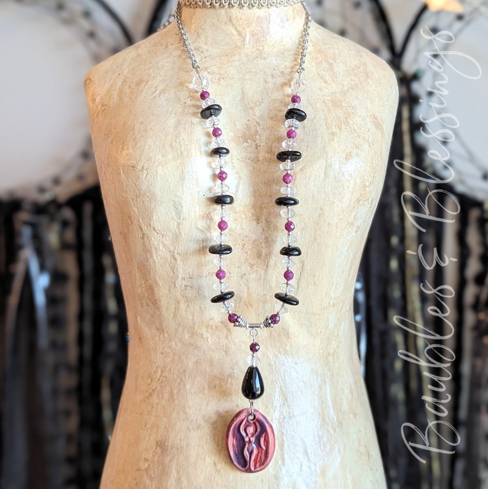 Goddess Necklace with Ruby, Quartz, Tourmaline & Beadfreaky Focal