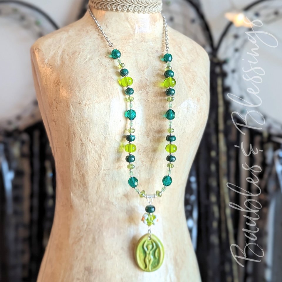 Goddess Necklace with Malachite, Czech Glass Beads & Beadfreaky Focal