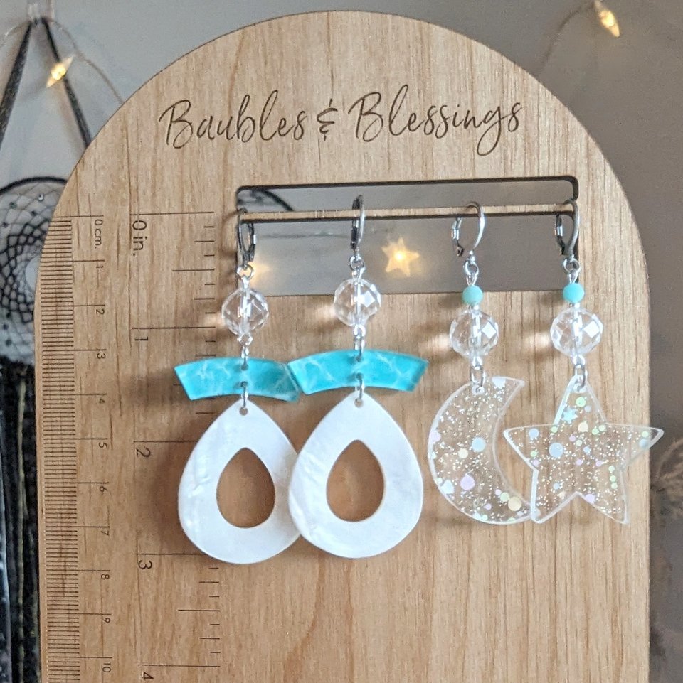 Candy Glitter Moon & Star Earrings with Quartz & Apatite