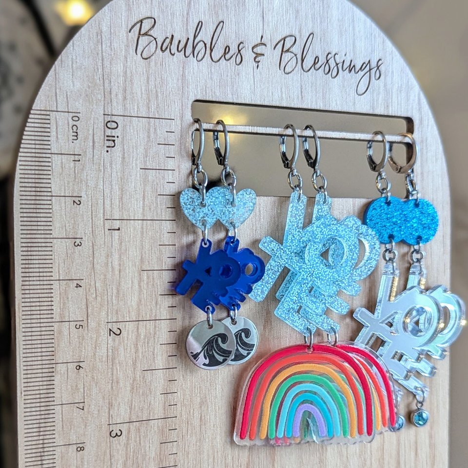 Vote Blue Earrings with Glitter & Acrylic Rainbow Charns