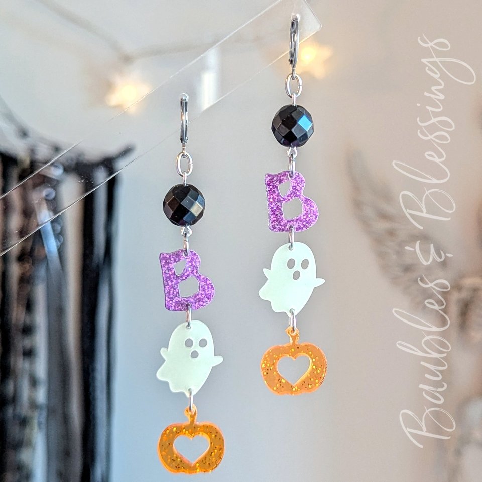 Acrylic "Boo!" Earrings with Glow in the Dark Ghosts 