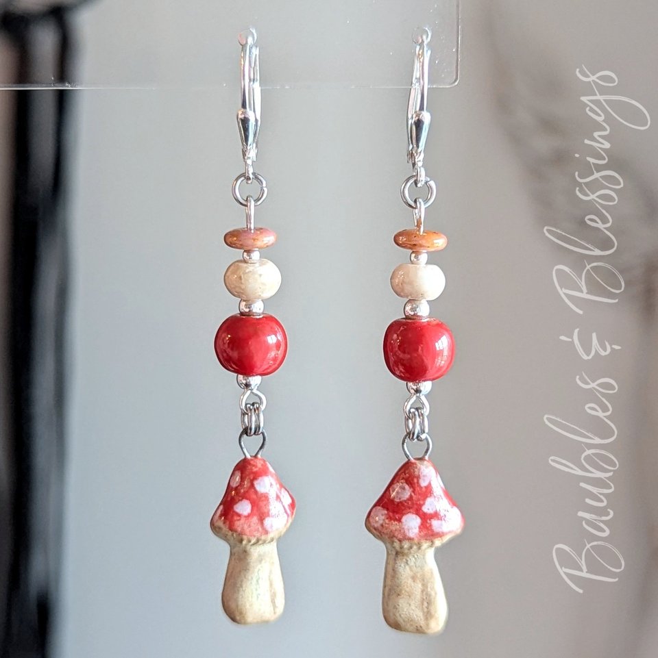 Kitty Skeleton Earrings with Handmade Ceramic Charms