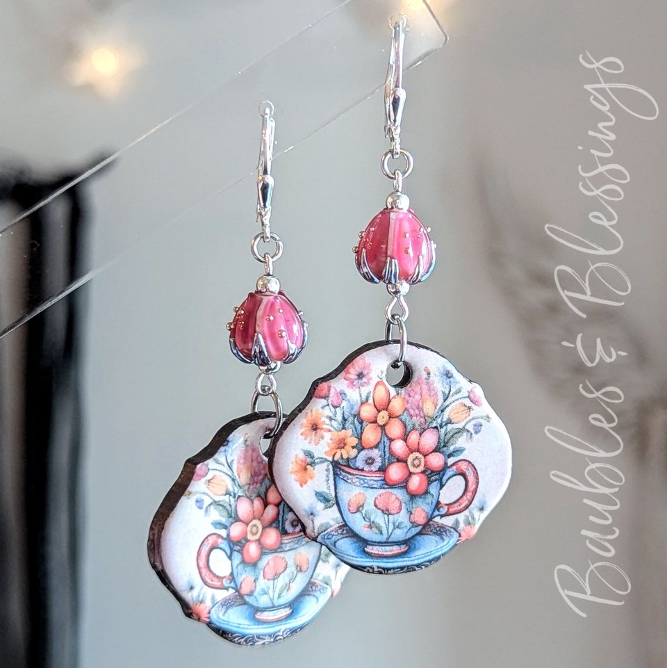 Kitty Skeleton Earrings with Handmade Ceramic Charms