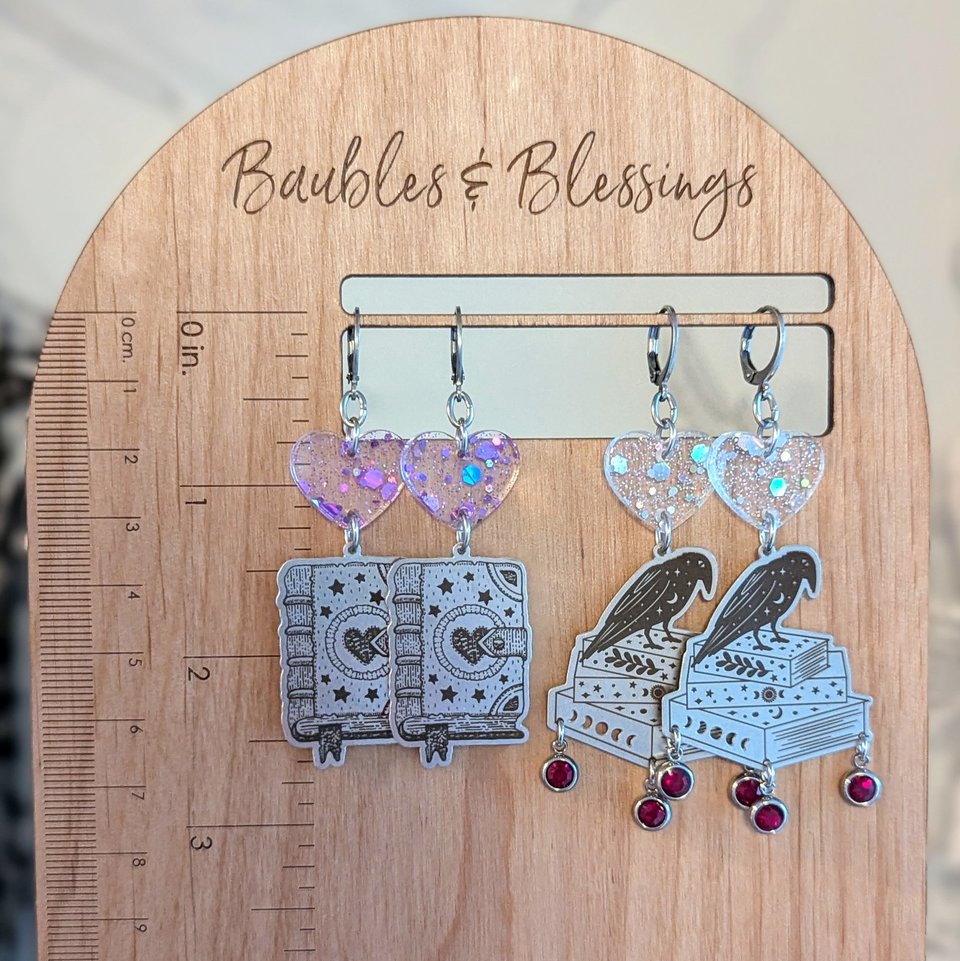 Stainless Steel & Glittery Acrylic Love Spellbook Earrings 