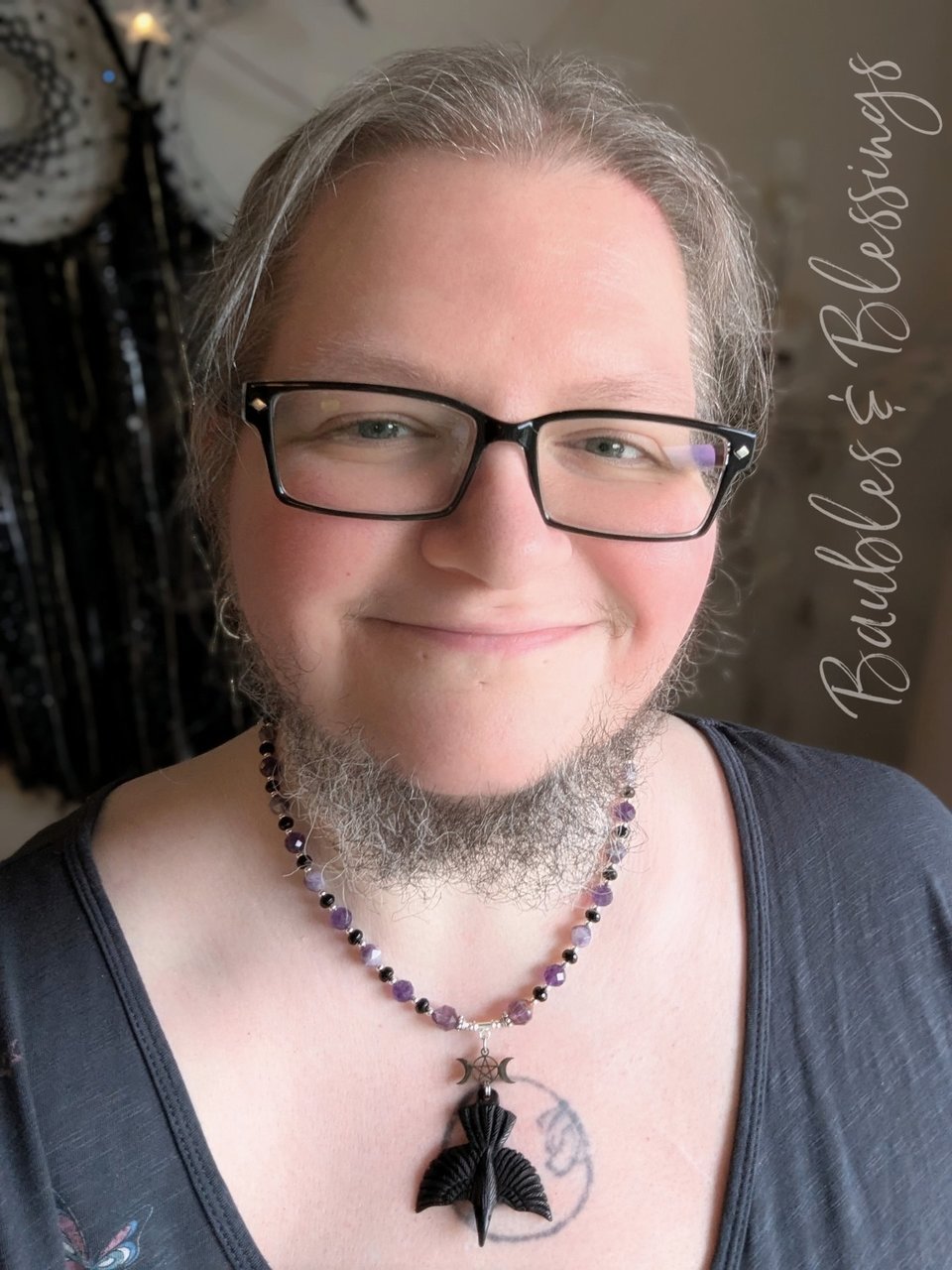Witchy Raven Necklace with Lepidolite, Amethyst & Auralite-23