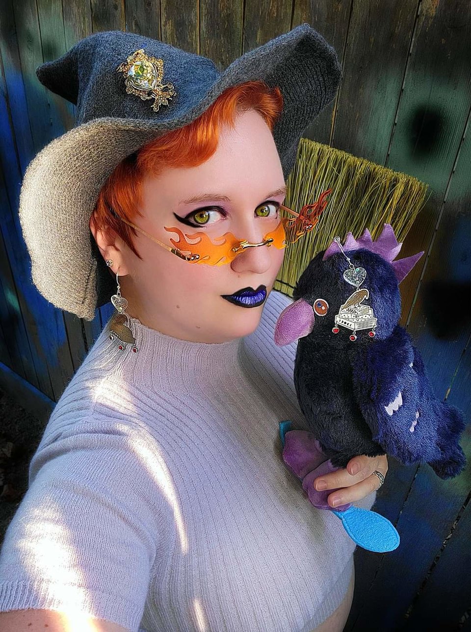 Stainless Steel & Glittery Acrylic Well-read Raven Earrings 