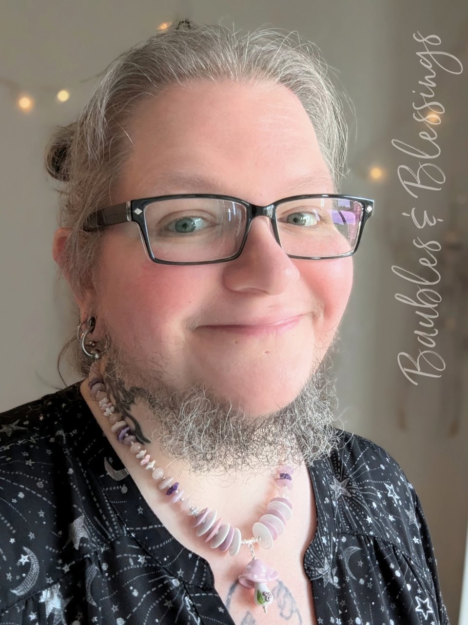 Pink Mushroom Necklace with Rose Quartz, Kunzite & Charoite