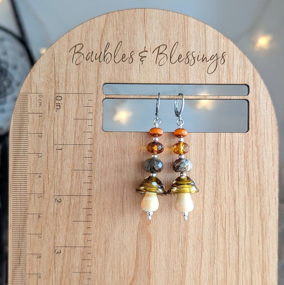 Earthy Mushroom Earrings with Green Opal & Czech Glass