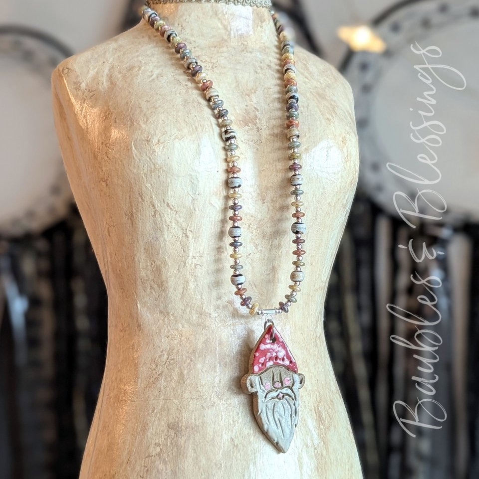 Sweet Cottagecore Gnome Necklace with Gaea Pendant