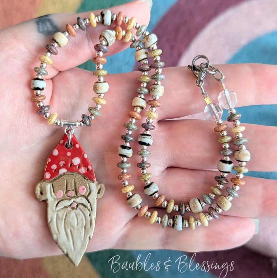 Sweet Cottagecore Gnome Necklace with Gaea Pendant