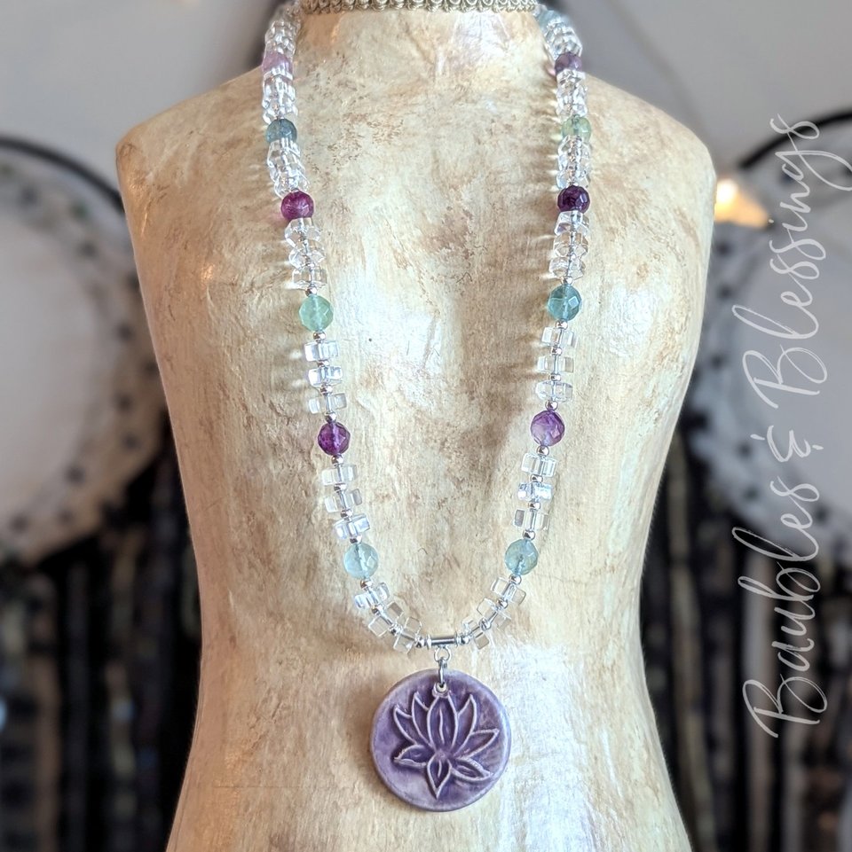 Fluorite & Quartz Lotus Necklace with Beadfreaky Focal