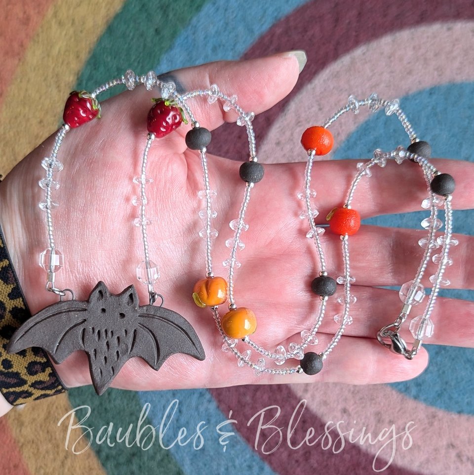 Sweet Fruit Bat Necklace with Esmerical Beads & Gaea Pendant