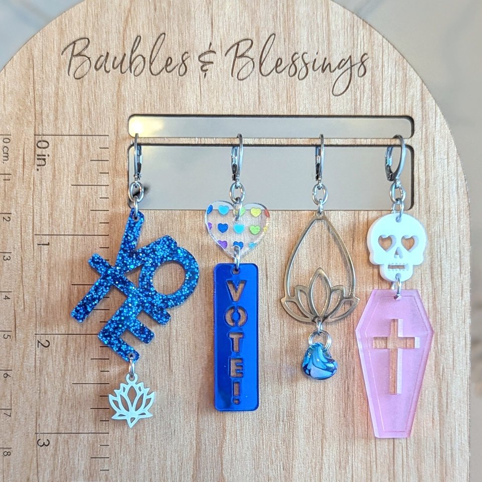 Vote Blue Earrings with Glittery Acrylic Charms & Lotus Charms