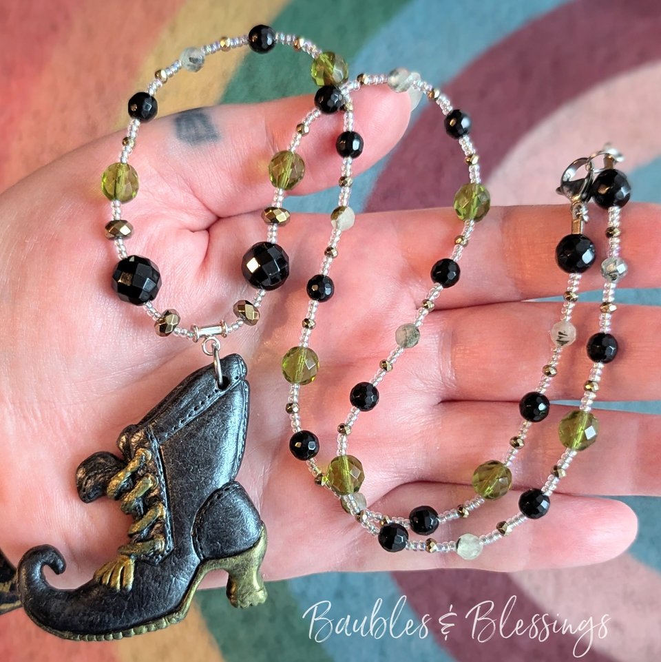 OOAK Witch's Boot Necklaces with Onyx & Pyrite