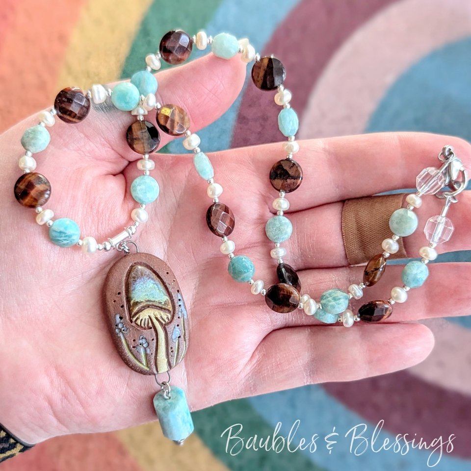 Sweet Cottagecore Mushroom Necklace with Gaea Focal