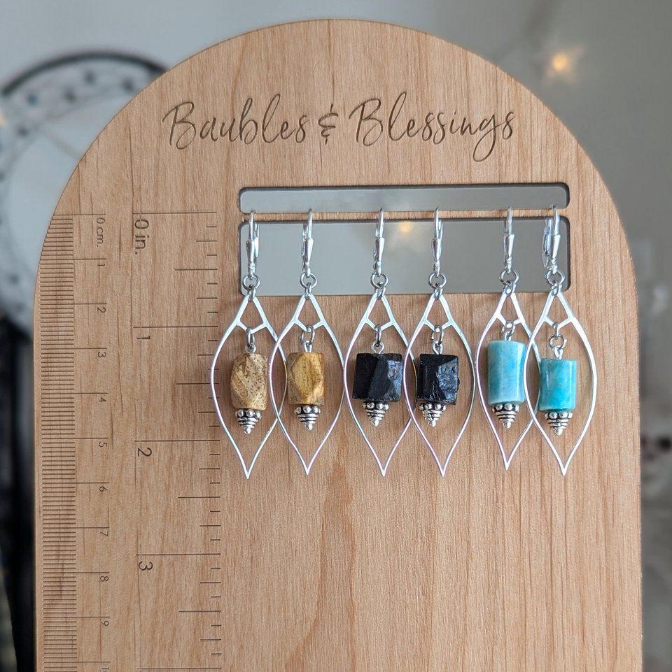 Sterling Silver Marquis and Rough Tourmaline Earrings