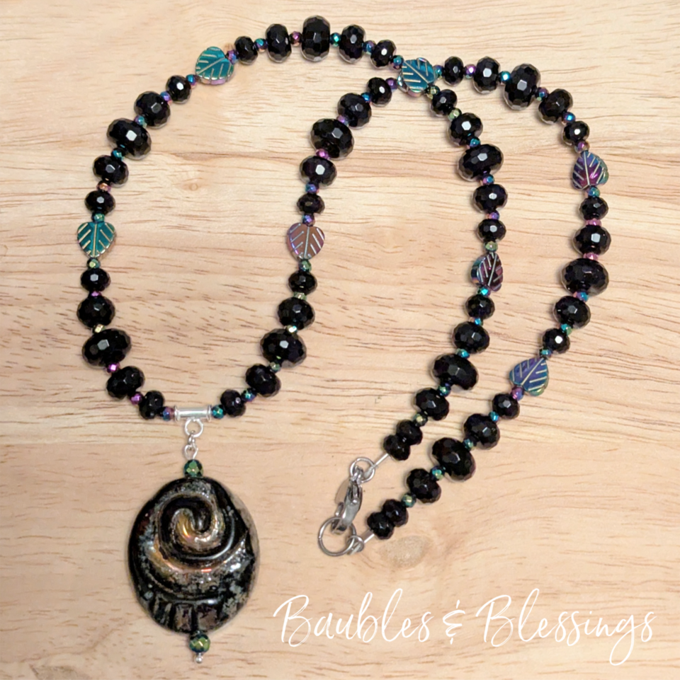 RESERVED for S: Raku Spiral Necklace with Onyx