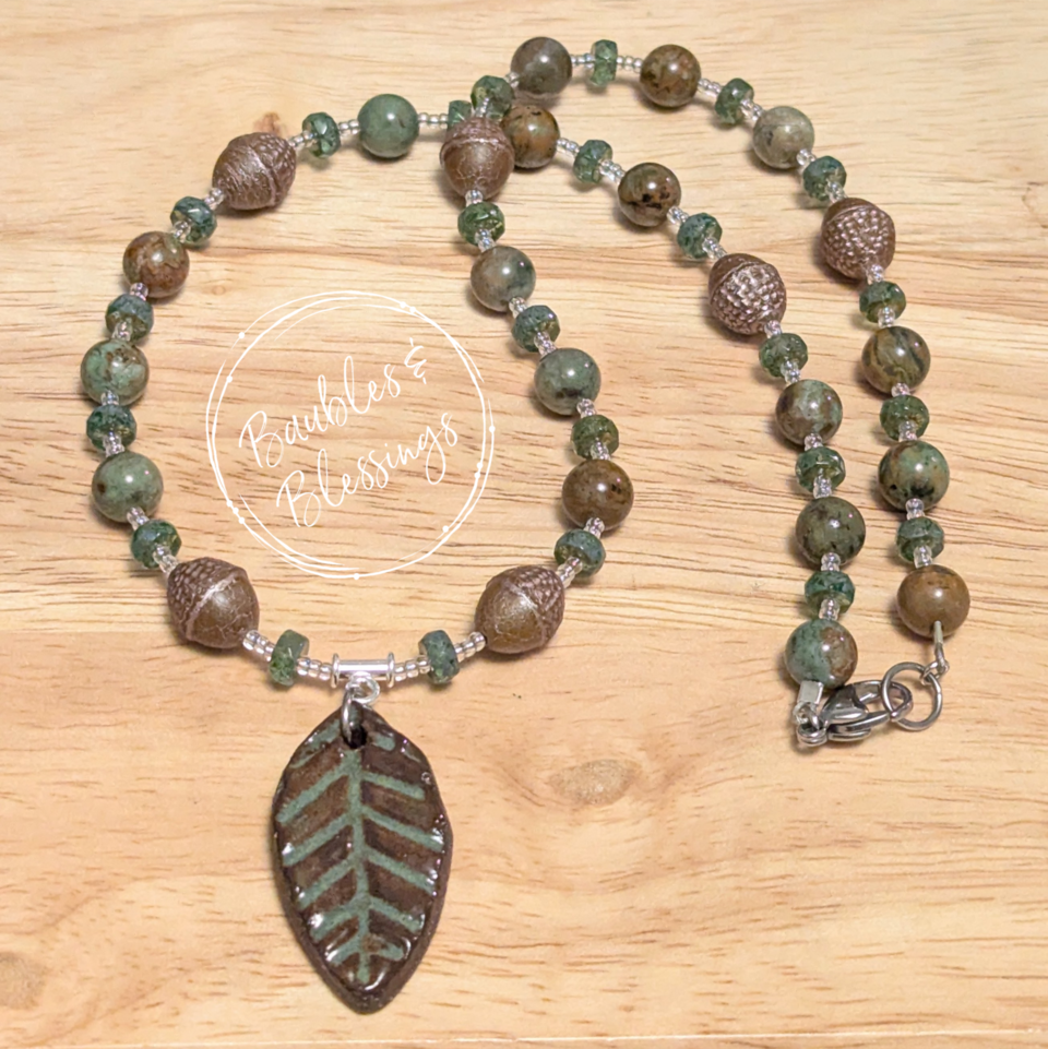 RESERVED for A: Leaf Necklace with Green Opal