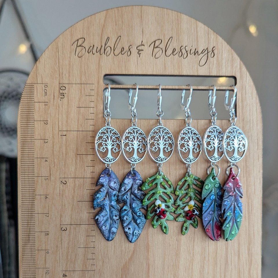 Tree of Life Earrings with Lampwork Enameled Leaves