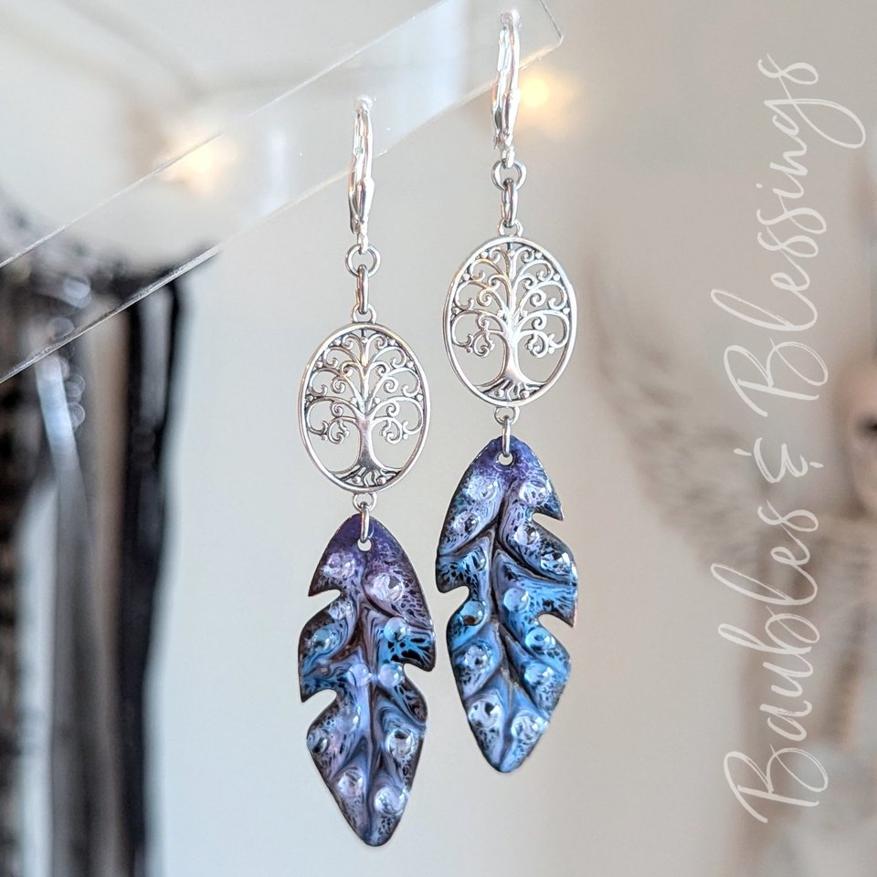 Tree of Life Earrings with Lampwork Enameled Leaves