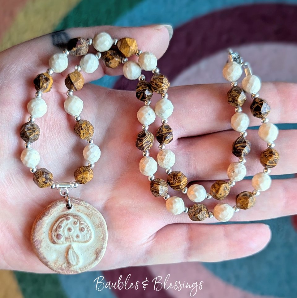 Simple Mushroom Necklace with Calligraphy Stone