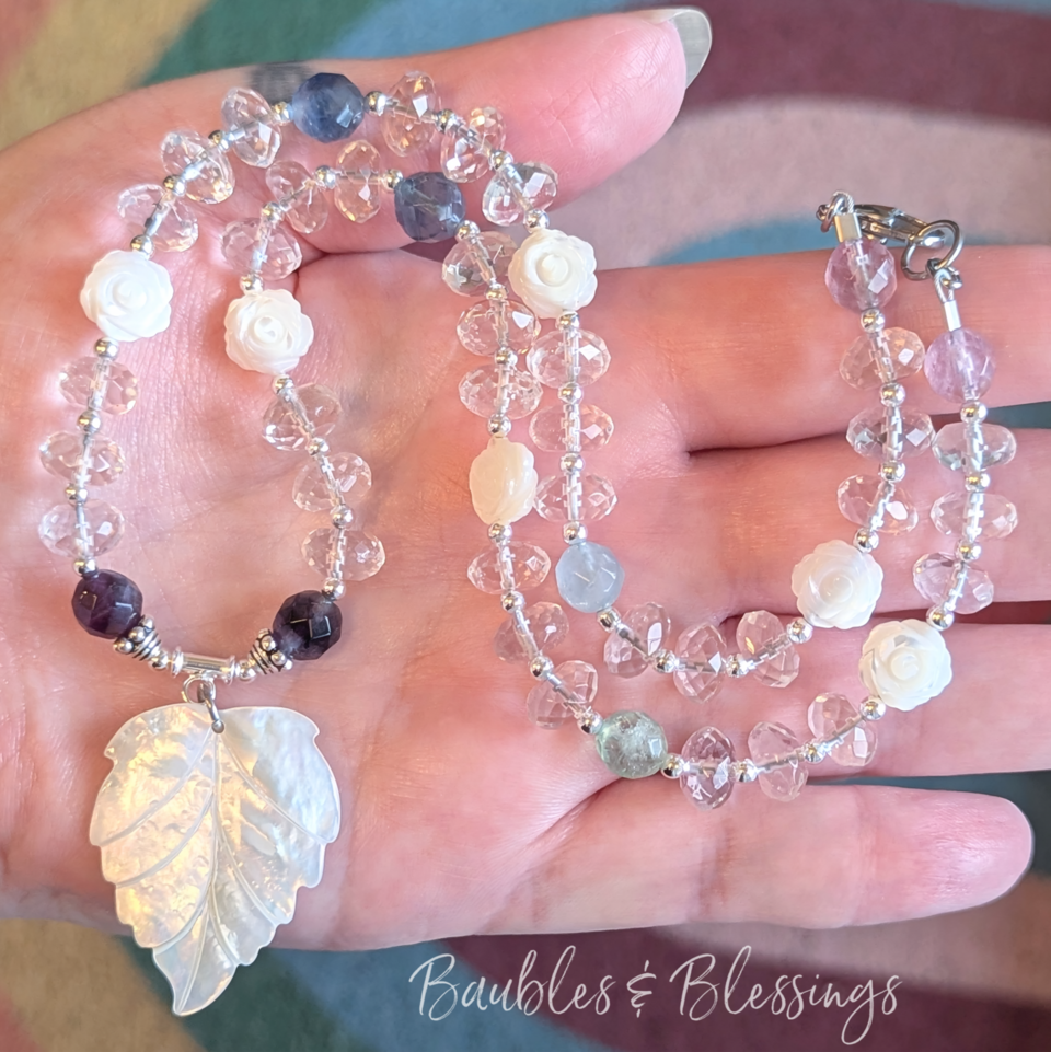 RESERVED for A: Leaf Necklace with Fluorite