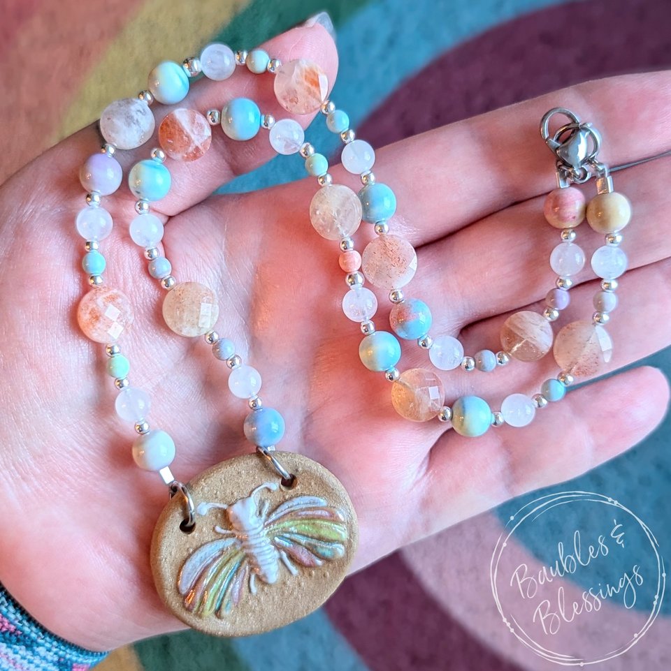 RESERVED for T: Iridescent Moth Necklace