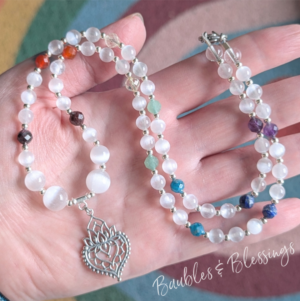 RESERVED for M: Lotus Necklace with Selenite