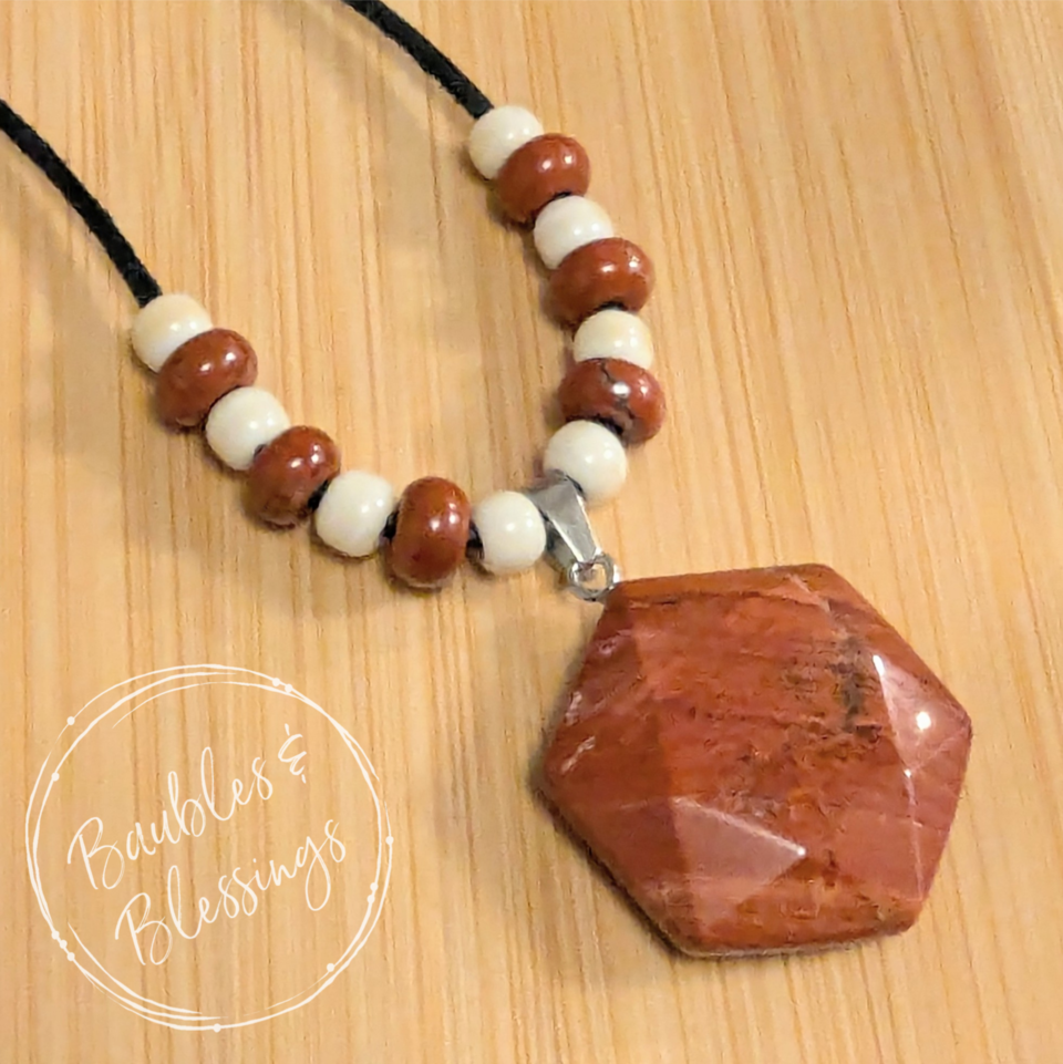Fidget-Friendly Red Jasper Hexagon Necklace