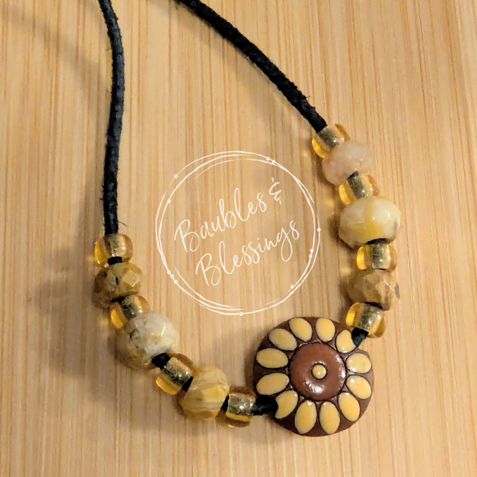 RESERVED for W: Sunflower Necklace with Crazy Lace Agate