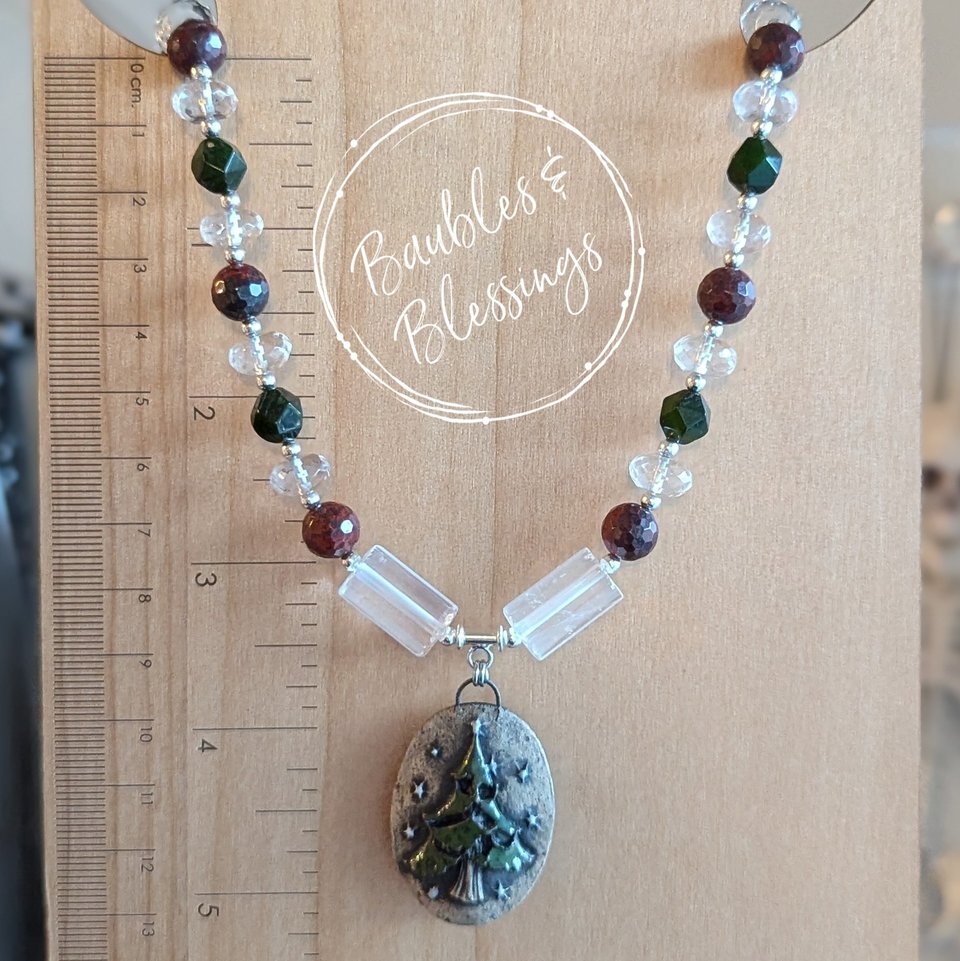 Cozy Yule Tree Necklace with Apple Jasper & Jade