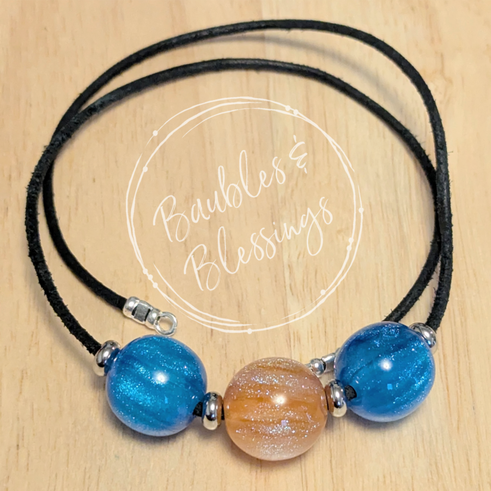 Blue & Orange Glittery Resin Ball Fidget Necklace