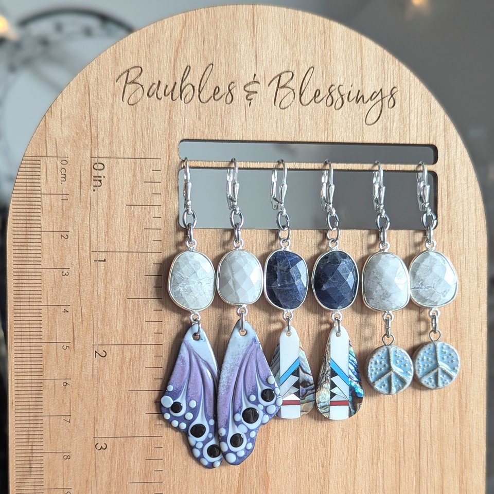 Light Blue Hippie Peace Sign Earrings with Howlite
