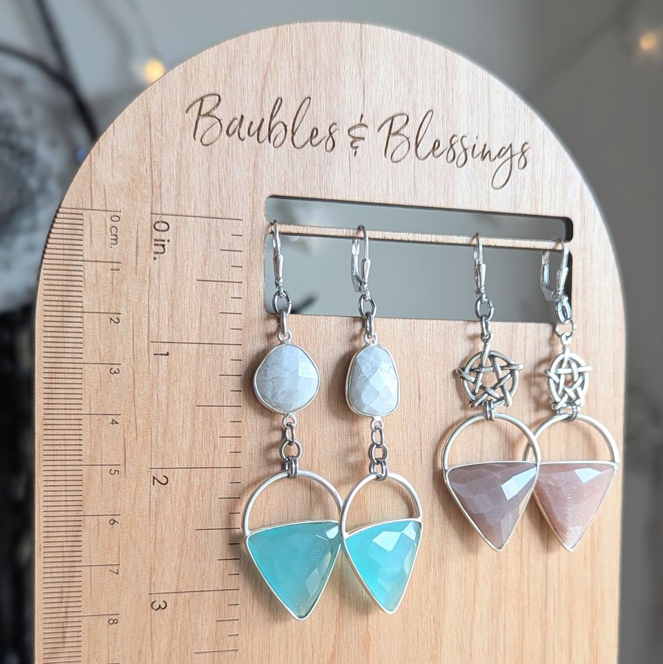 Peach Moonstone Earrings with Sterling Pentagrams