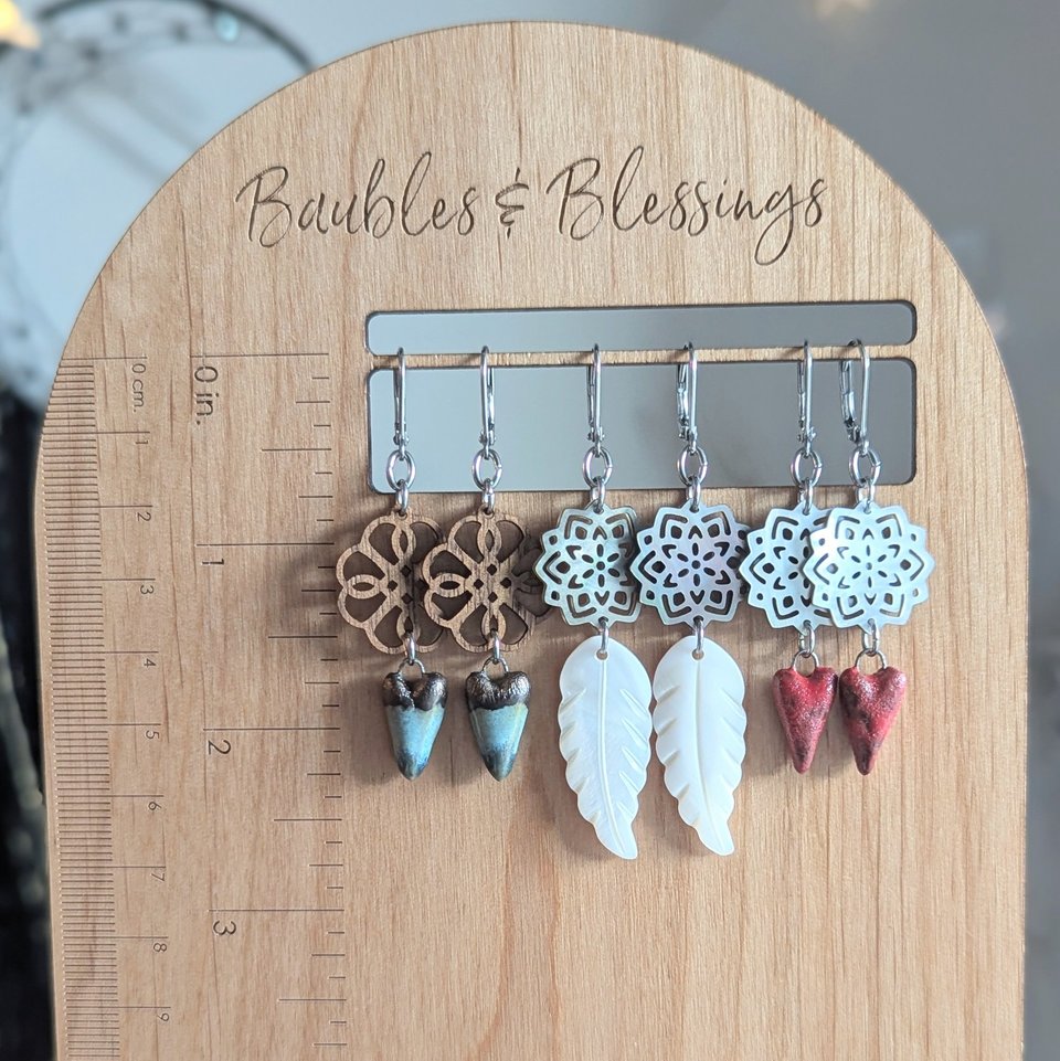 Red Ceramic Heart Earrings with Lip Shell Mandala