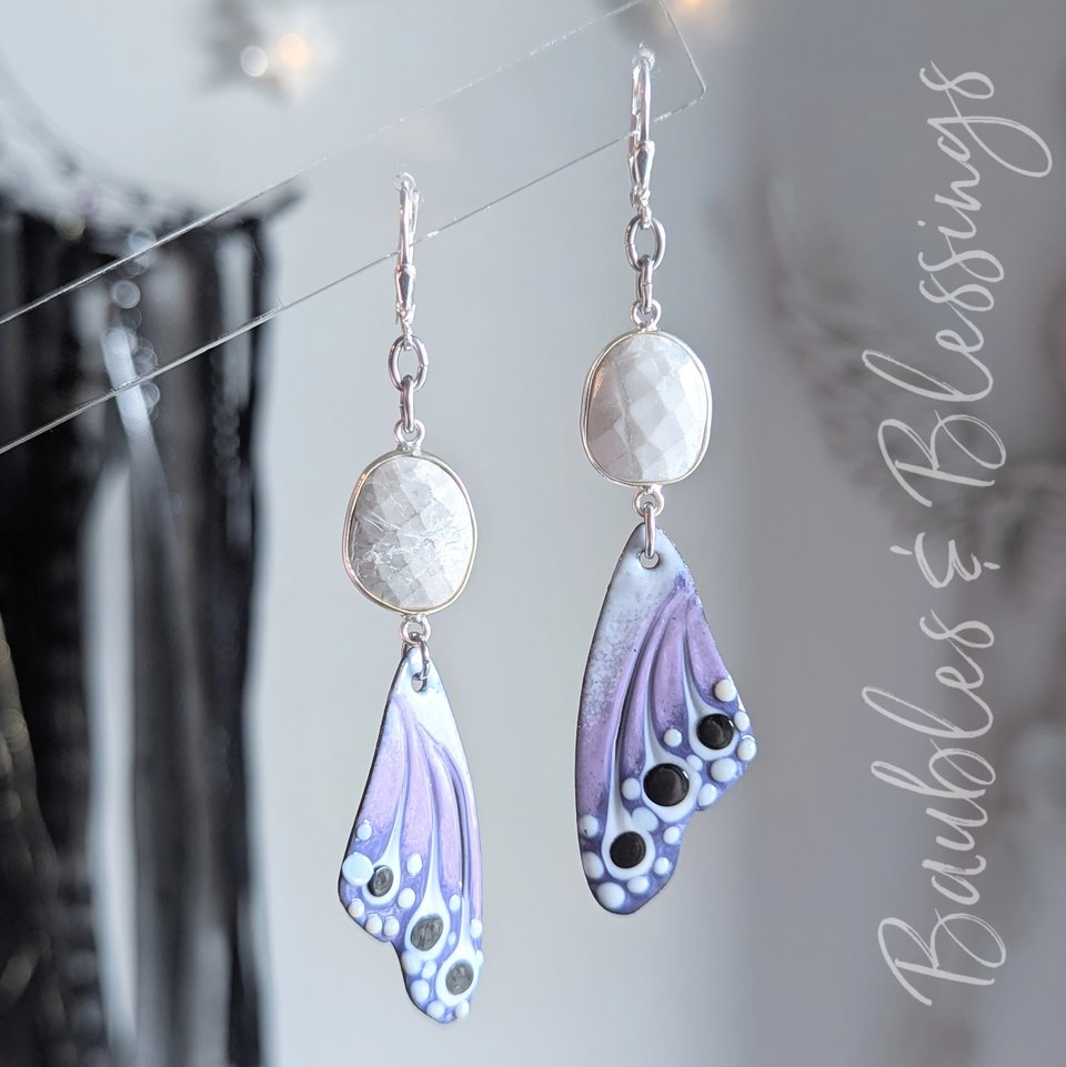 Lampwork Enameled Butterfly Wing Earrings 