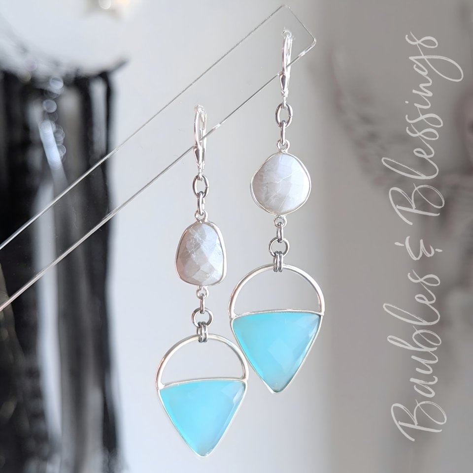 Aqua Chalcedony Earrings with Howlite Freeforms