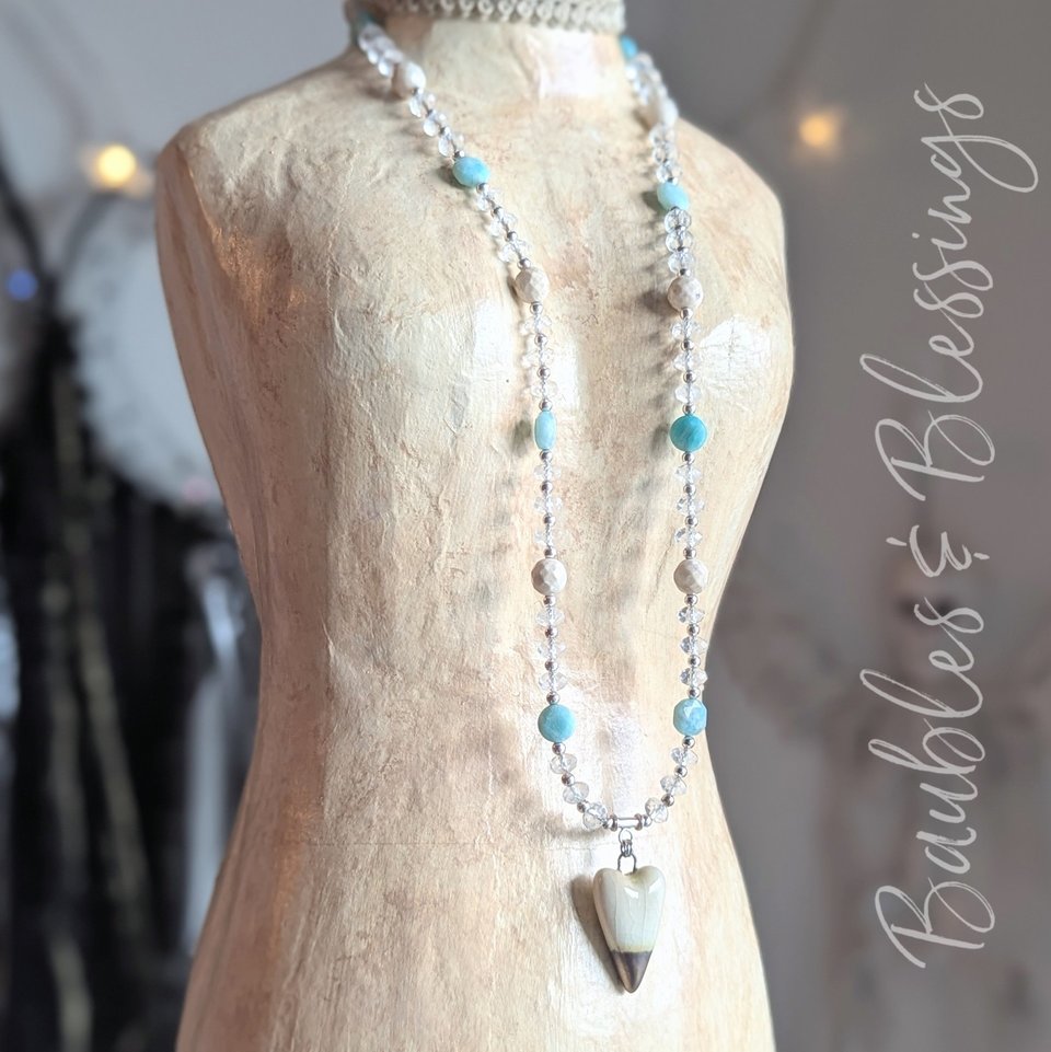 Understated Heart Necklace with Amazonite & Riverstone